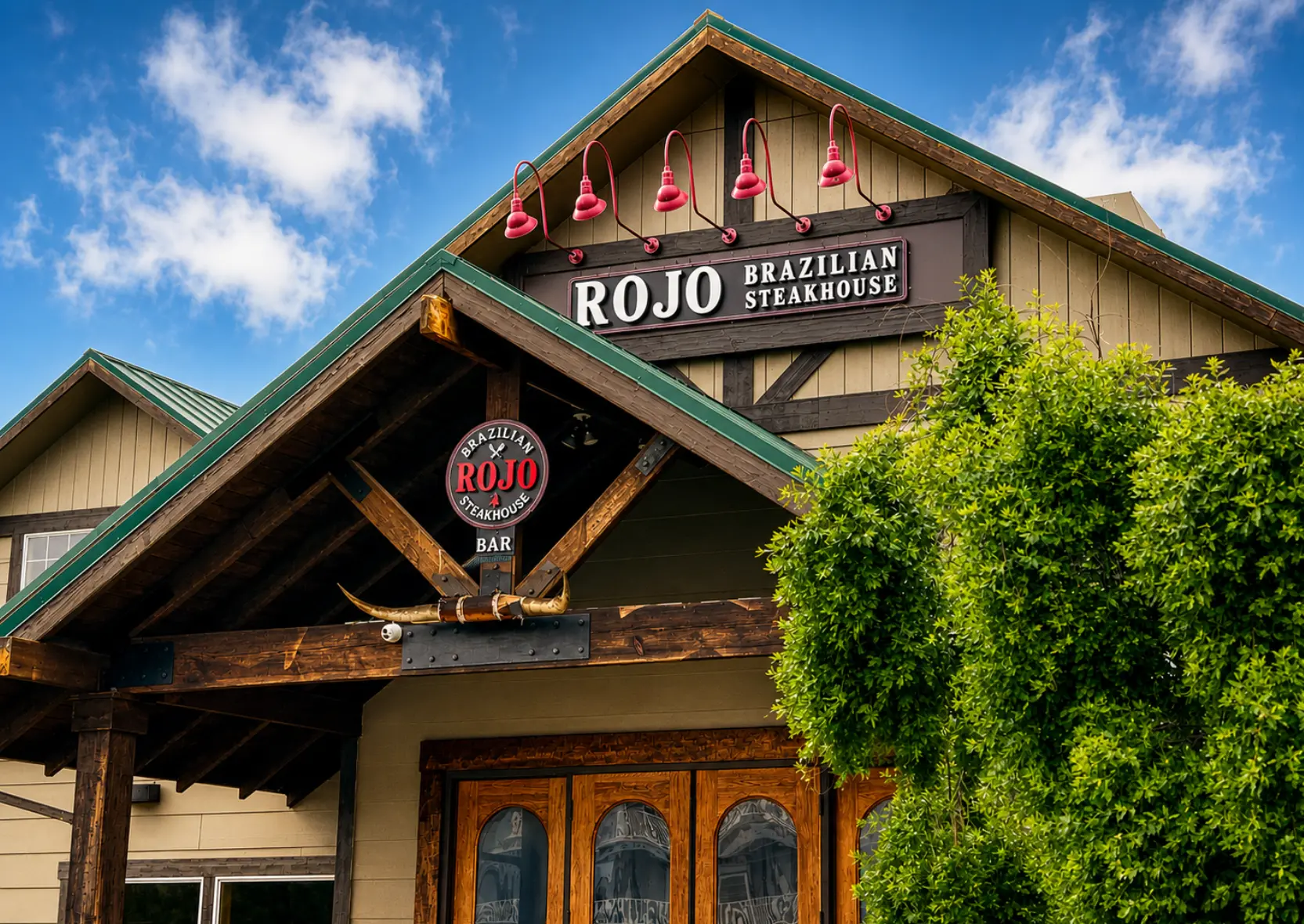 Exterior storefront sign of ROJO Brazilian Steakhouse